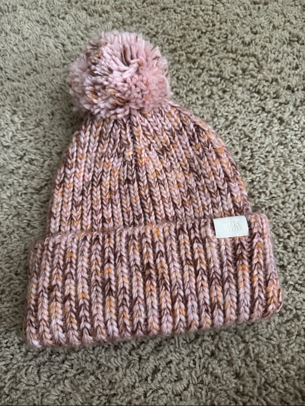 The North Face Pink Marled Pom Beanie